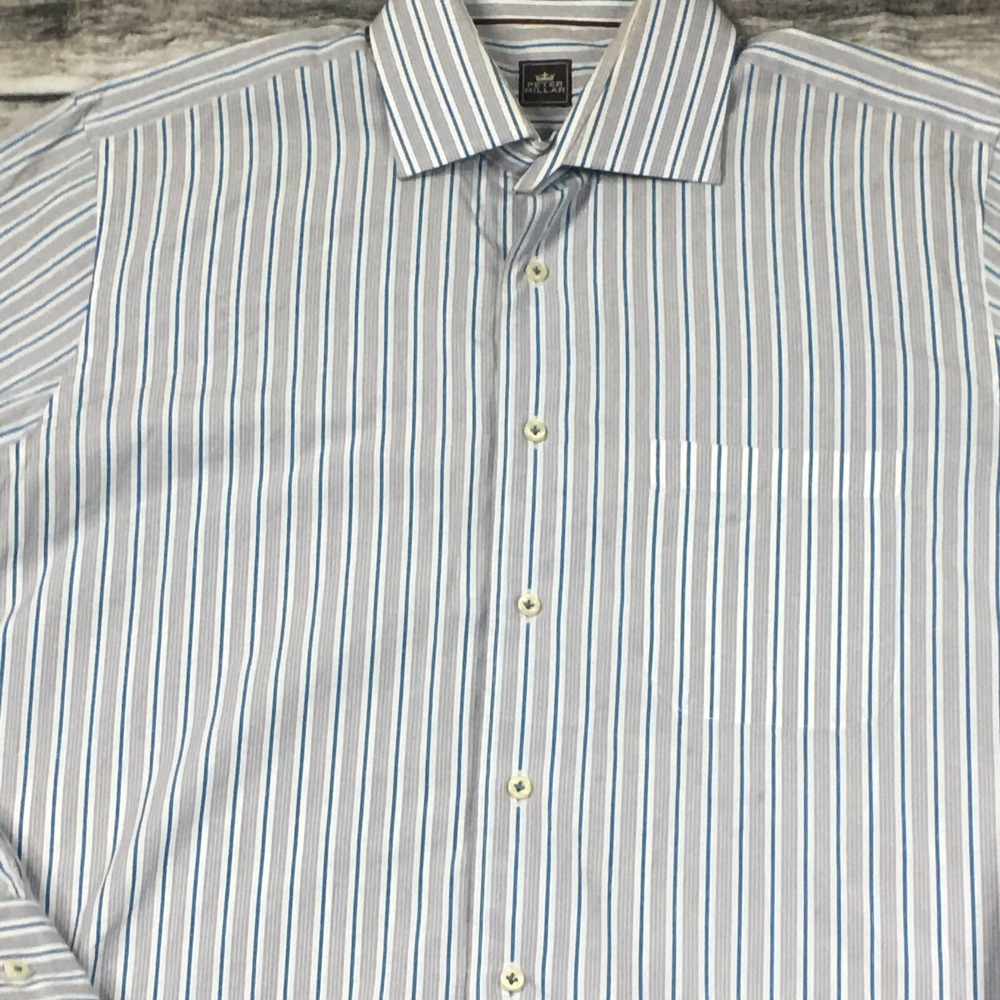Peter Millar Mens Button Up Dress Shirt 16 /41cm L Blue Striped Long Sleeve